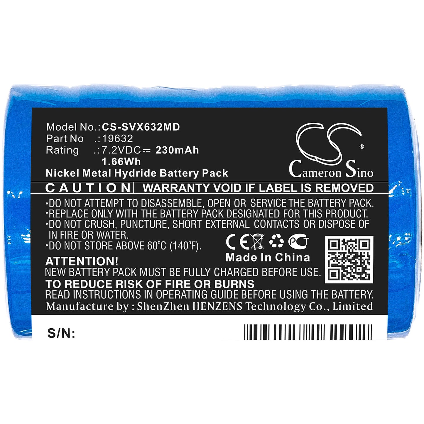 7.2V, 230mAh, Ni-MH Battery fits Servox, 14266, 19632, 1.656Wh