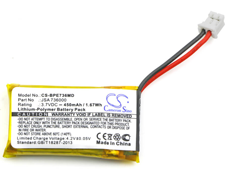 3.7V, 450mAh, Li-Polymer Battery fits Biohit, Multichannel Pipettes, Picus, 1.665Wh