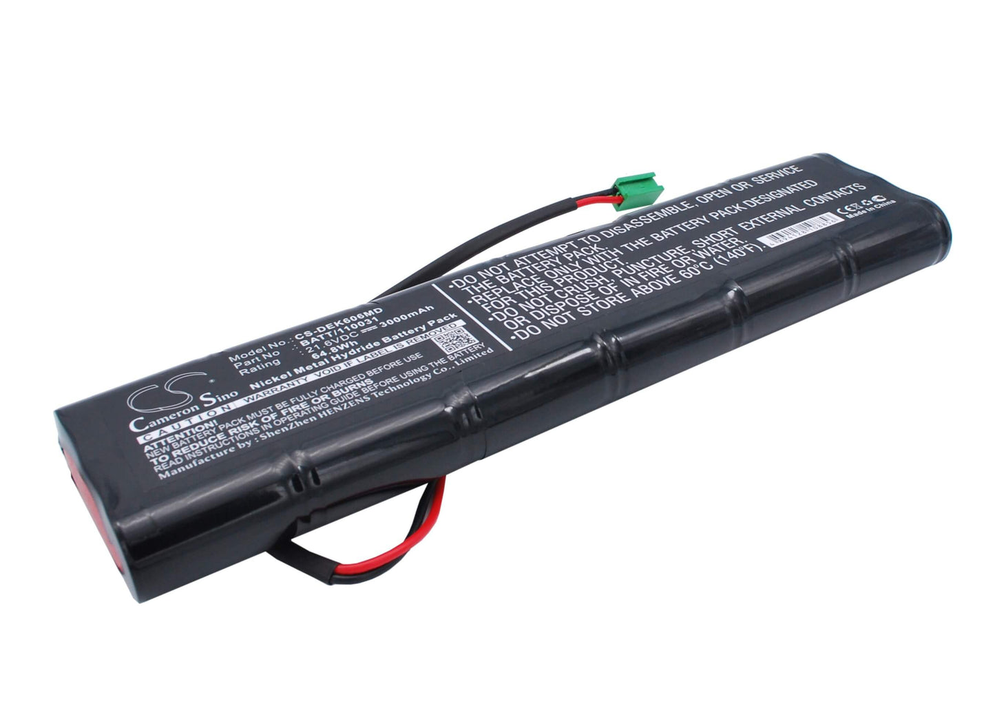 21.60V, 3000mAh, Ni-MH Battery fits Dimeq, Ek606, 64.8Wh
