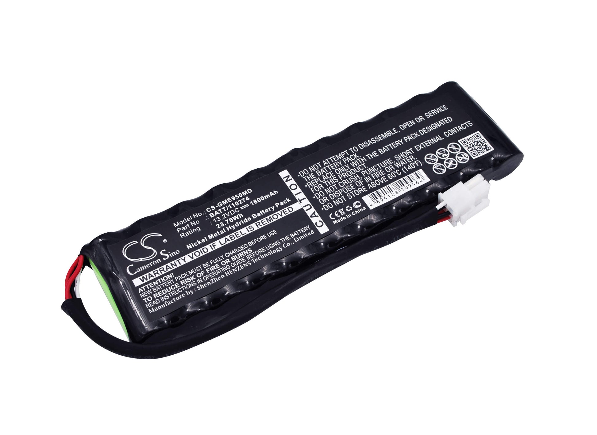 13.2V, 1800mAh, Ni-MH Battery fits Ge, Monitor Solar 9500, 23.76Wh