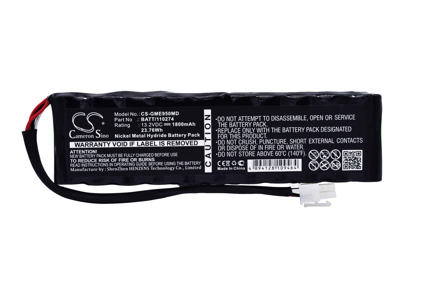 13.2V, 1800mAh, Ni-MH Battery fits Ge, Monitor Solar 9500, 23.76Wh