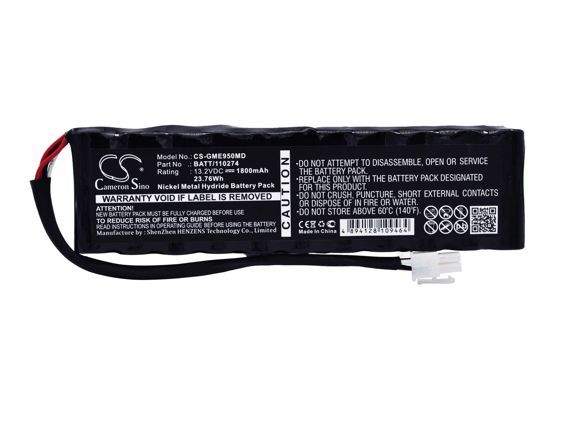 13.2V, 1800mAh, Ni-MH Battery fits Ge, Monitor Solar 9500, 23.76Wh