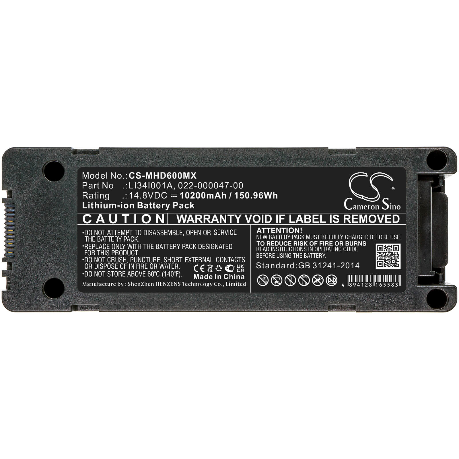 14.8V, 10200mAh, Li-ion Battery fits Mindray, Beneheart D6, Beneheart Dp-50, 150.96Wh