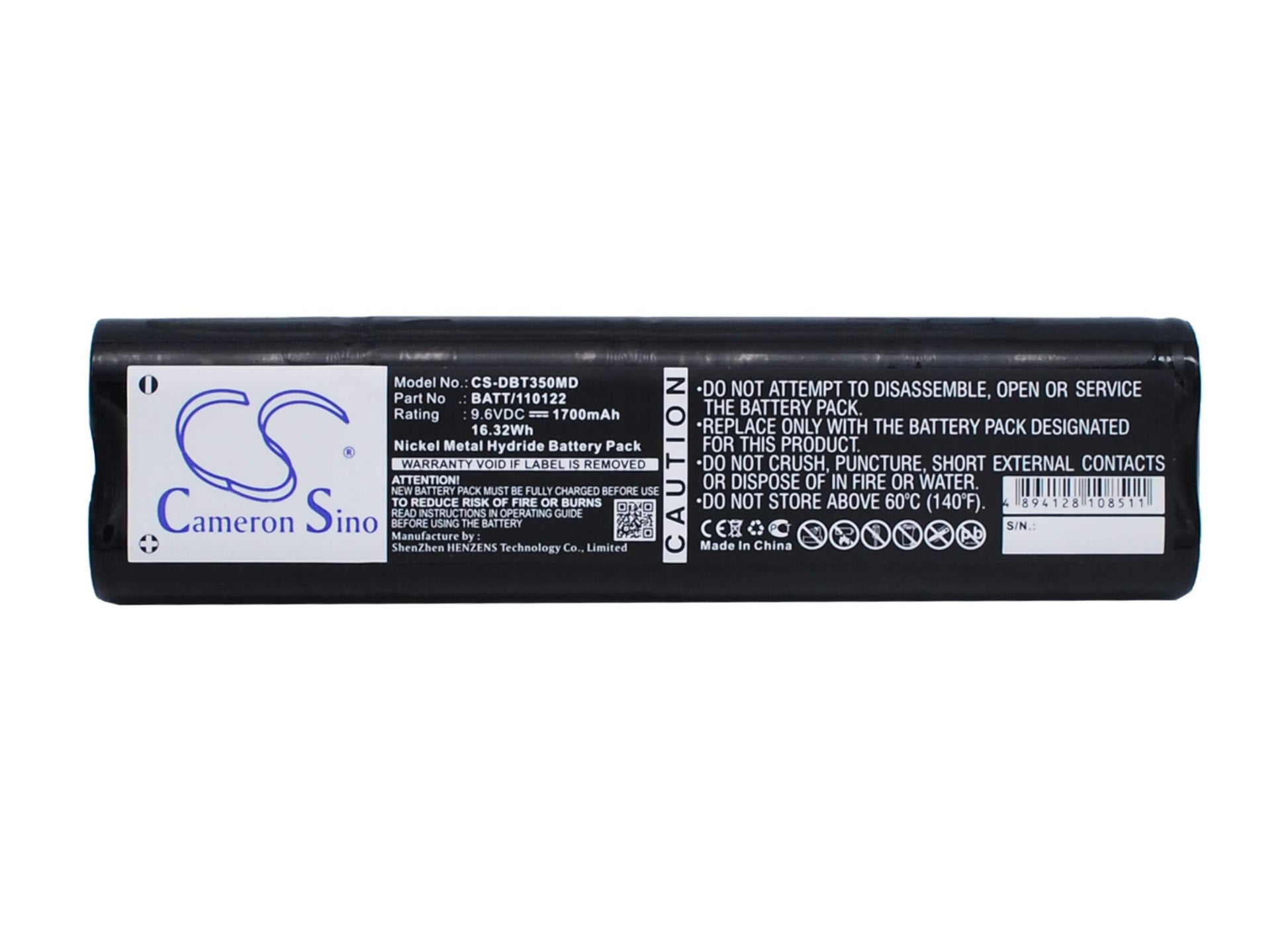 9.6V, 1700mAh, Ni-MH Battery fits Dego, Cardiomed 3 Ecg, 16.32Wh