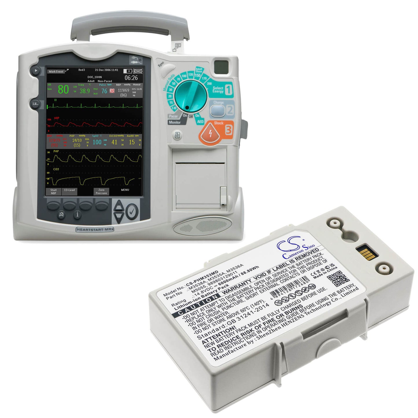 14.8V, 6000mAh, Li-ion Battery fits Philips, Defibrillator Heartstart Mrx, Heartstart Mrx, 88.8Wh