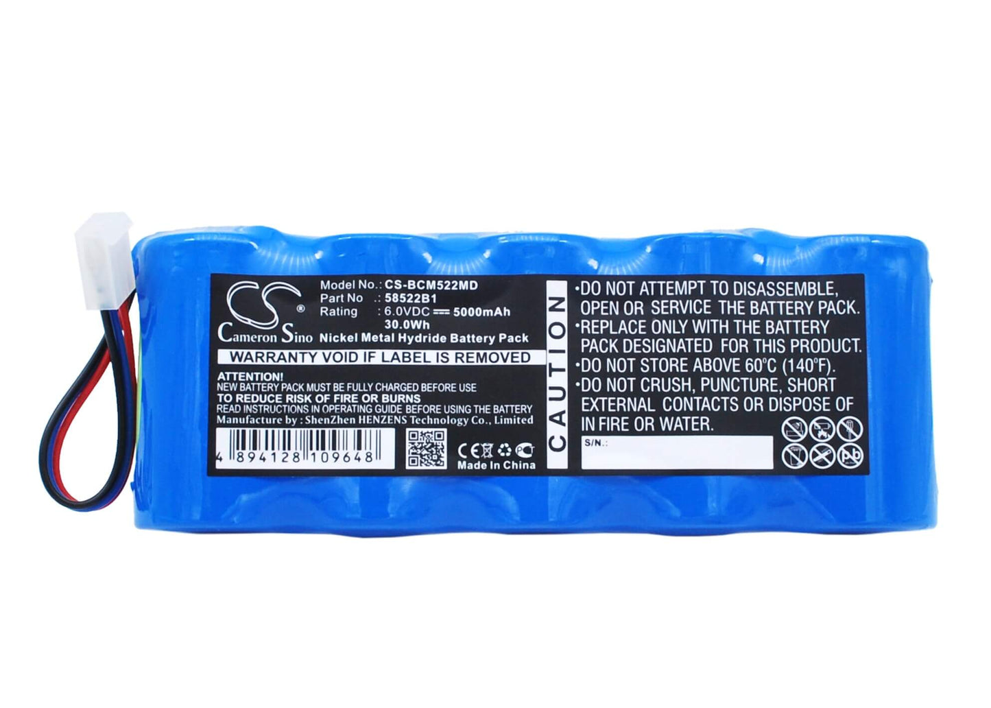 6.0V, 5000mAh, Ni-MH Battery fits Bci, 58450a1 Mini-torr Plus, 6004 Blood Pressure Monitor, 30Wh