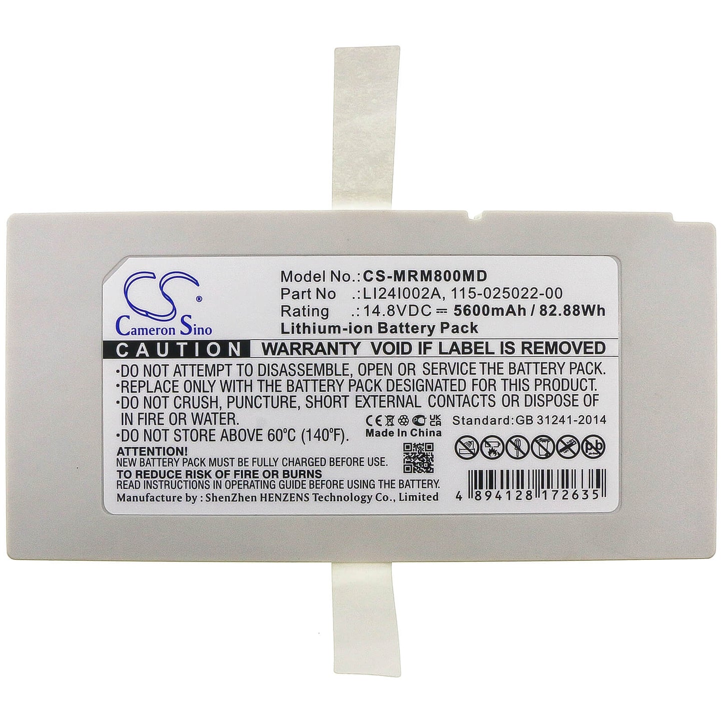 14.8V, 5600mAh, Li-ion Battery fits Mindray, M8, M9, 82.88Wh