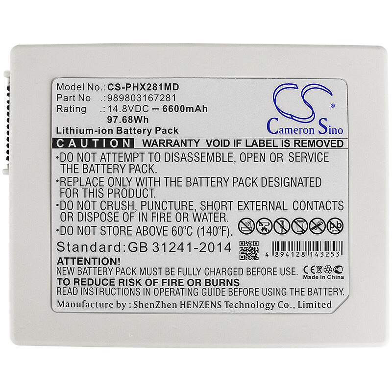 14.8V, 6600mAh, Li-ion Battery fits Philips, Defibrillateur, Heartstart Xl Plus, 97.68Wh