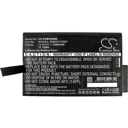 10.8V, 7200mAh, Li-ion Battery fits Philips, 740 Select Vital Signs Monitor, Eli 380 Ecg, 77.76Wh