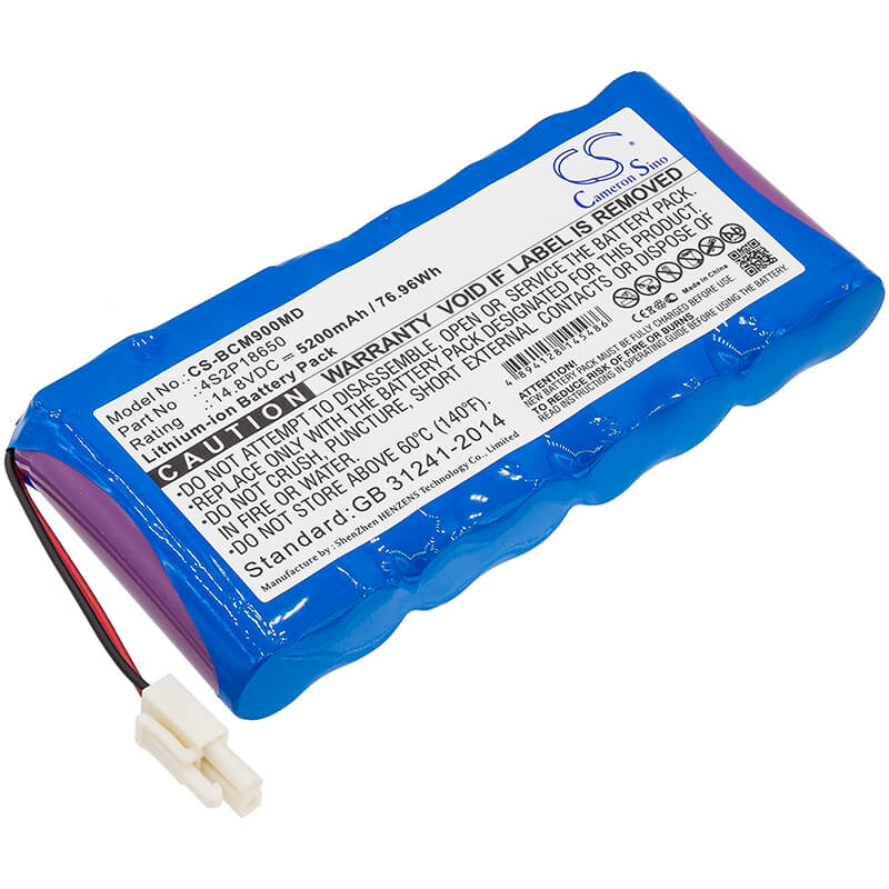 14.8V, 5200mAh, Li-ion Battery fits Biocare, Pm900, Pm900 Patient Monitor, 76.96Wh
