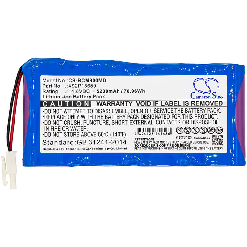 14.8V, 5200mAh, Li-ion Battery fits Biocare, Pm900, Pm900 Patient Monitor, 76.96Wh