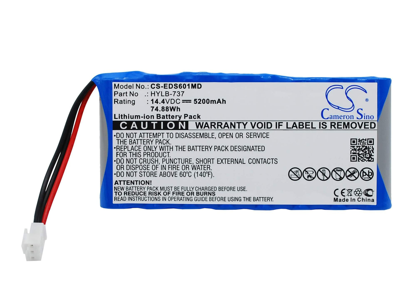 14.4V, 5200mAh, Li-ion Battery fits Edan, Se-12, Se-601, 74.88Wh