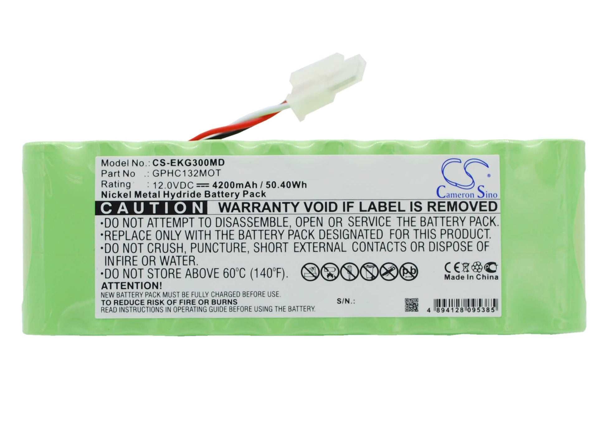 12.0V, 4200mAh, Ni-MH Battery fits Bionet, Ekg3000, Fc1400 Twinview Fetal Monitor, 50.4Wh