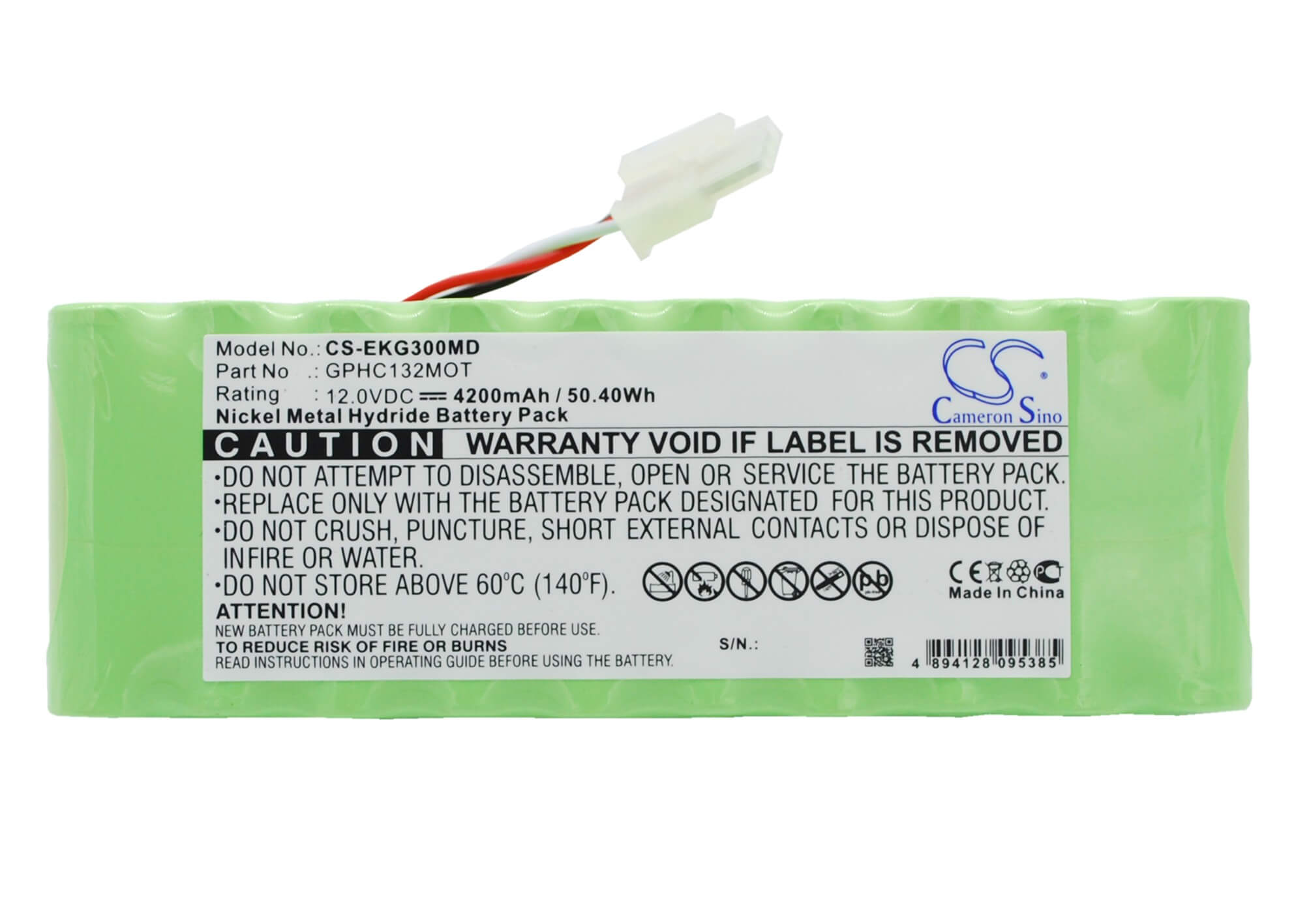 12.0V, 4200mAh, Ni-MH Battery fits Bionet, Ekg3000, Fc1400 Twinview Fetal Monitor, 50.4Wh
