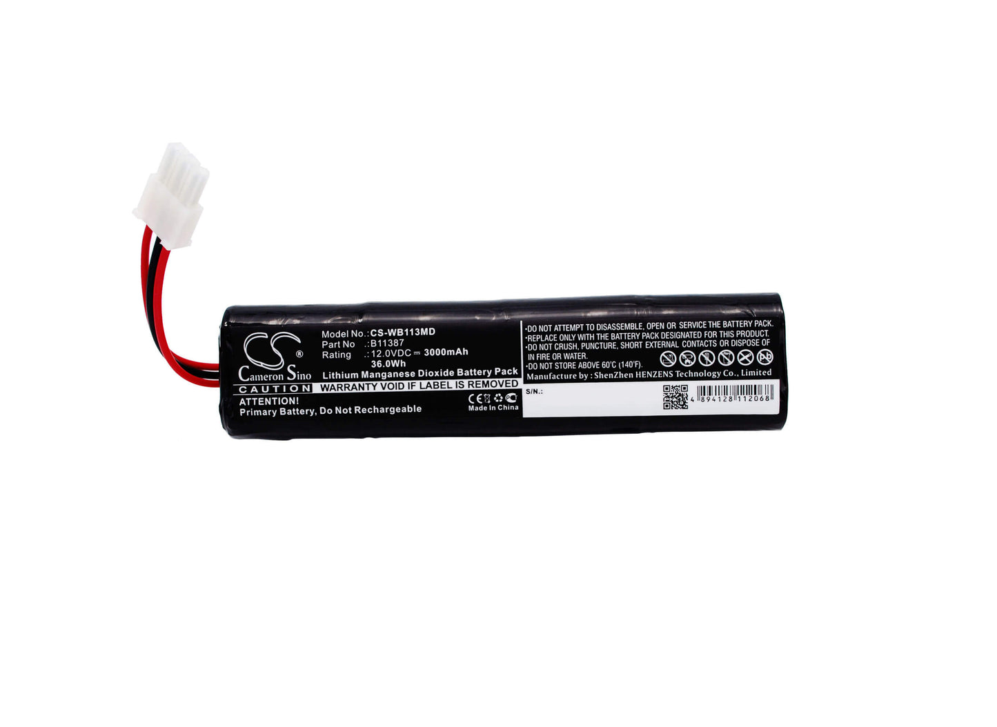 12.0V, 3000mAh, Li-MnO2 Battery fits Mrl, Jumpstart Aed, 36Wh