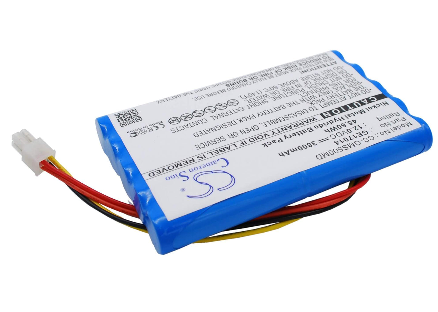 12.0V, 3800mAh, Ni-MH Battery fits Ge, Datex-ohmeda S/5, Datex-ohmeda S/5 Patient Monit, 45.6Wh