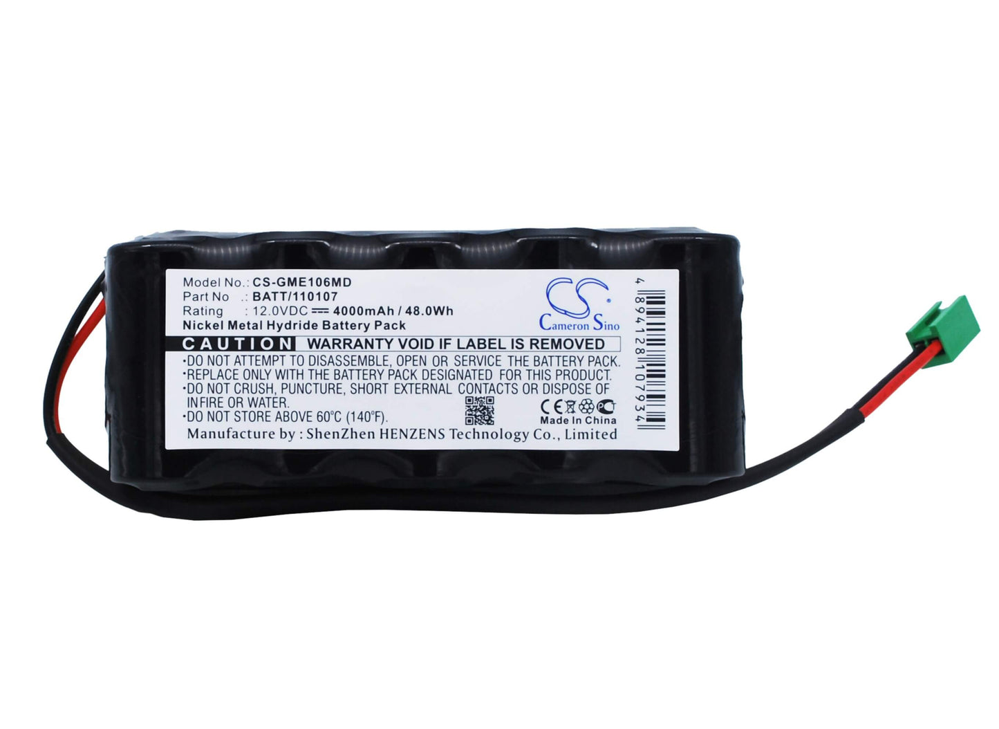 12.0V, 4000mAh, Ni-MH Battery fits Ge, Dash 1000, Eagle Monitor 1000, 48Wh