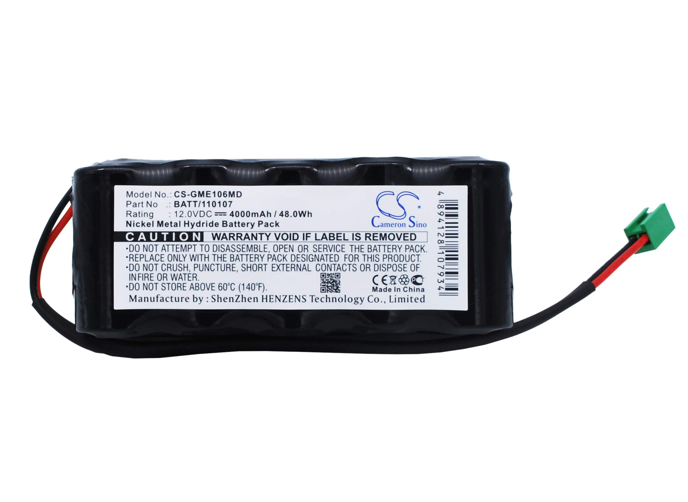 12.0V, 4000mAh, Ni-MH Battery fits Ge, Dash 1000, Eagle Monitor 1000, 48Wh