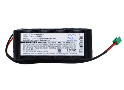 12.0V, 4000mAh, Ni-MH Battery fits Marquette, Dash 1000, 48Wh