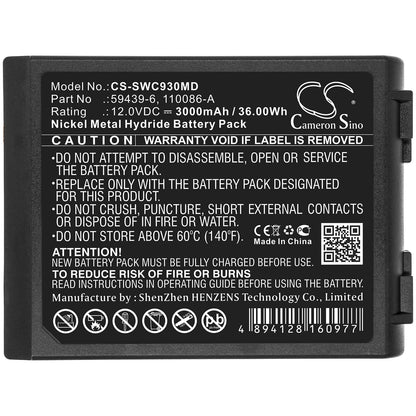 12.0V, 3000mAh, Ni-MH Battery fits Simonson-wheel, Defibrillator Cardio Aid Mc+, Defibrillator Cardioaid 930, 36Wh