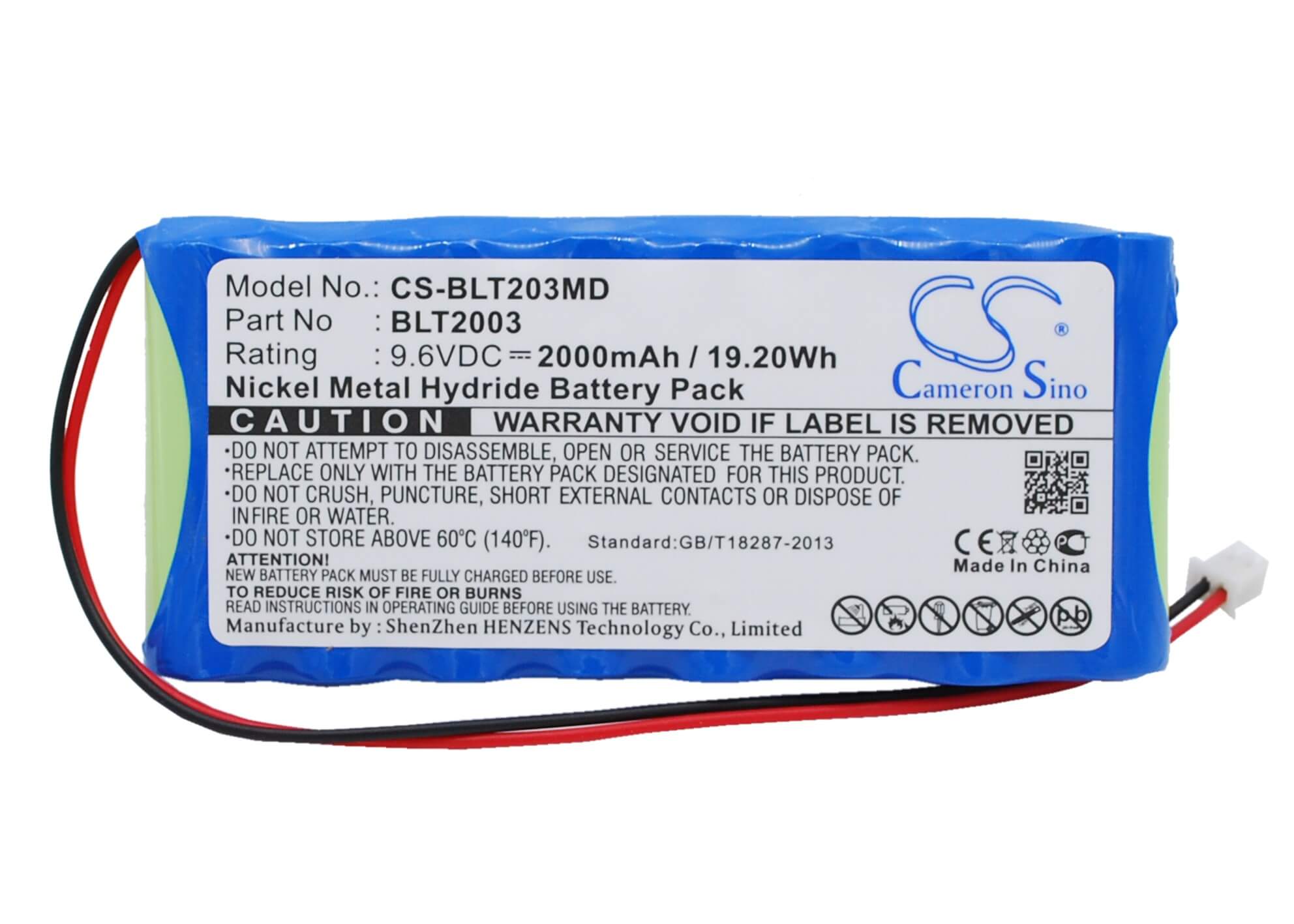 9.6V, 2000mAh, Ni-MH Battery fits Biolat, Blt2003, Blt2003 Ecg Ekg, 19.2Wh