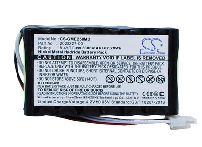 8.4V, 8000mAh, Ni-MH Battery fits Hellige, Marquette Md 2500, Monitor Dash 2500, 67.2Wh