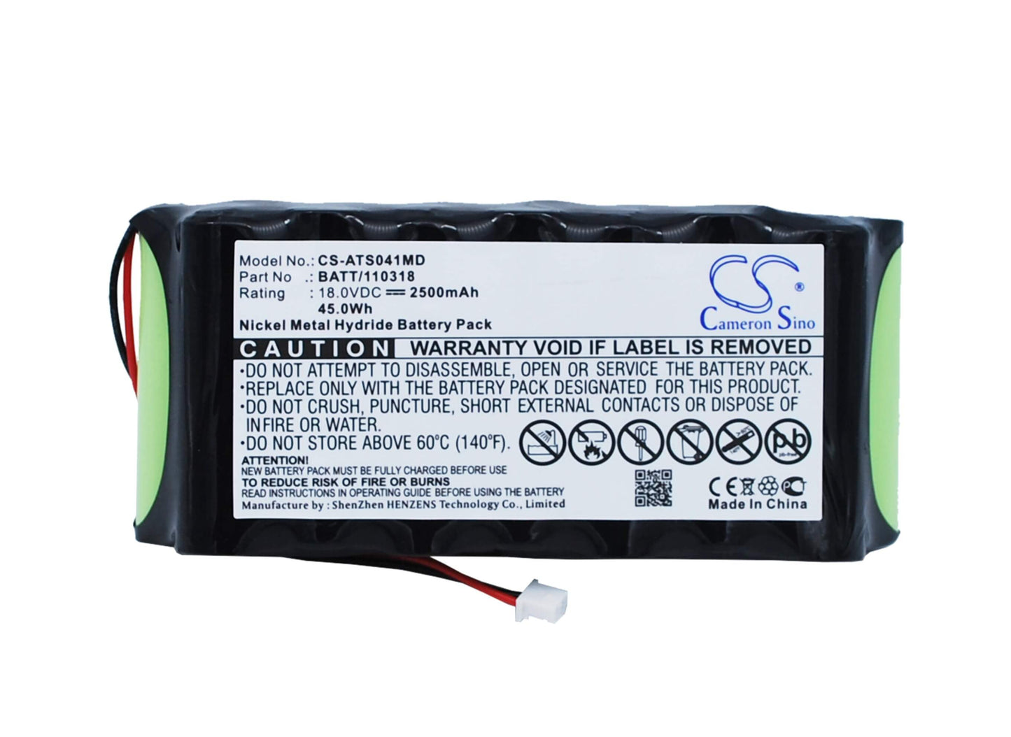 18.0V, 2500mAh, Ni-MH Battery fits Atmos, Pump Wound S041, 45Wh