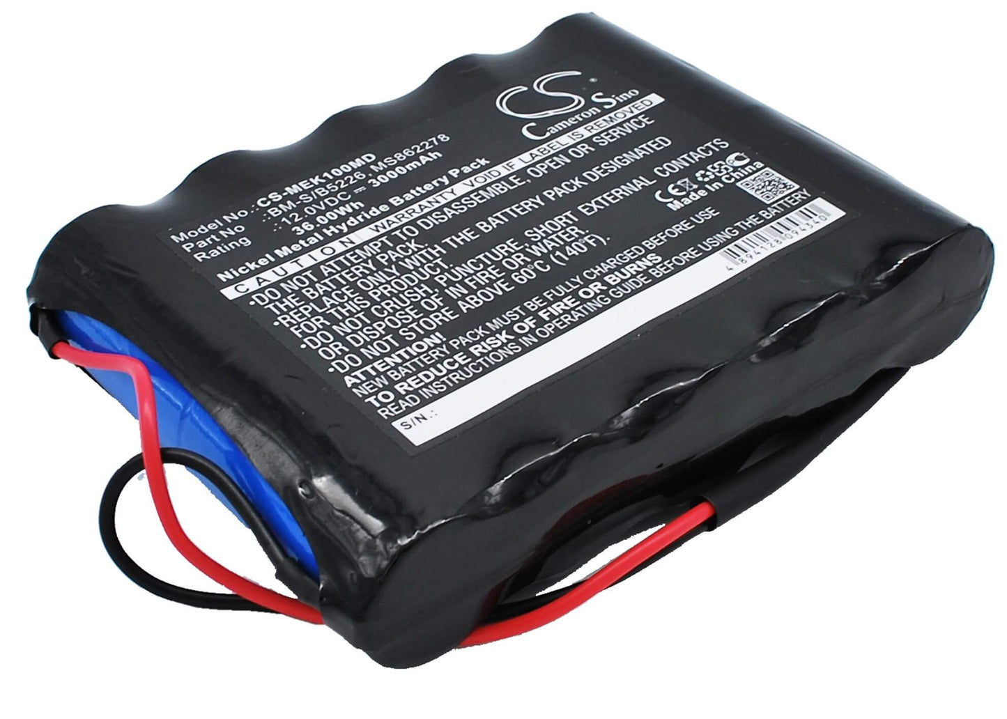 12.0V, 3000mAh, Ni-MH Battery fits Burdick, Corp Elite Ek10, Ek10, 36Wh