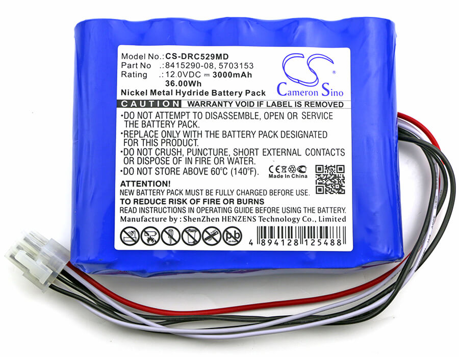 12.0V, 3000mAh, Ni-MH Battery fits Drager, Carina, Carina Niv Ventilator, 36Wh