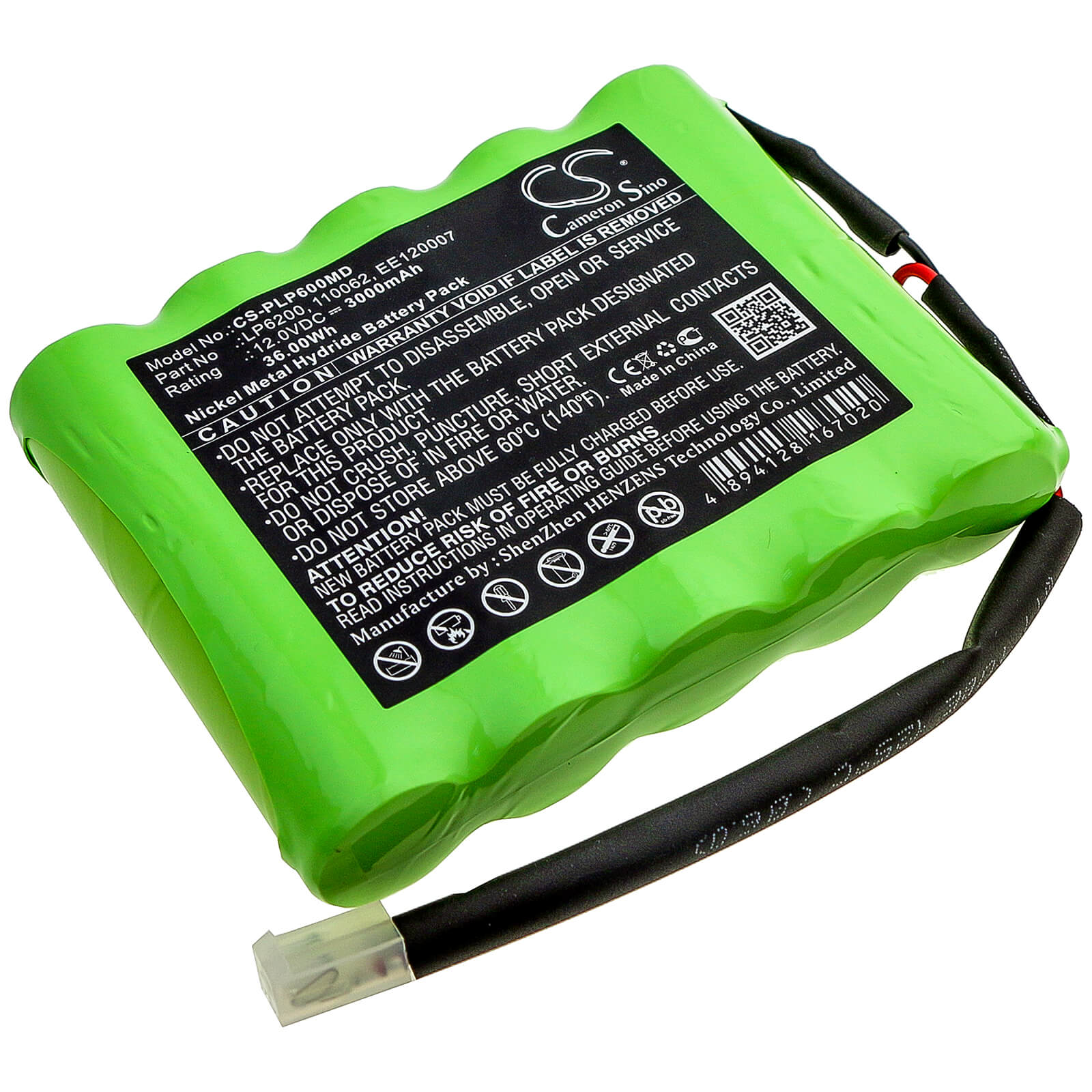 12.0V, 3000mAh, Ni-MH Battery fits Physio-control, 7 Defibrillator, Lifepak 6, 36Wh