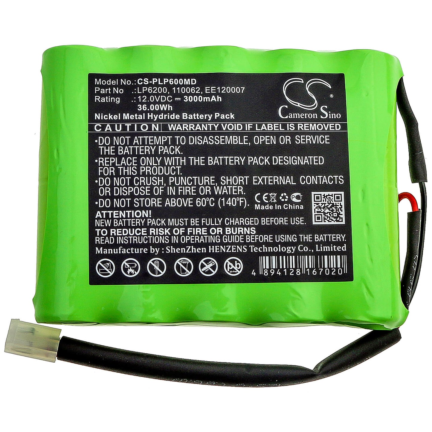 12.0V, 3000mAh, Ni-MH Battery fits Physio-control, 7 Defibrillator, Lifepak 6, 36Wh