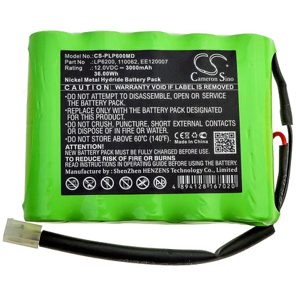 12.0V, 3000mAh, Ni-MH Battery fits Physio-control, 7 Defibrillator, Lifepak 6, 36Wh