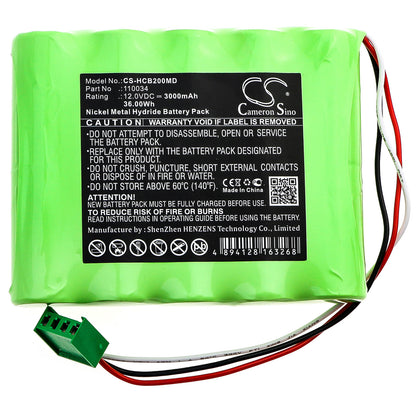 12.0V, 3000mAh, Ni-MH Battery fits Hellige, Scb2 Scope, 36Wh