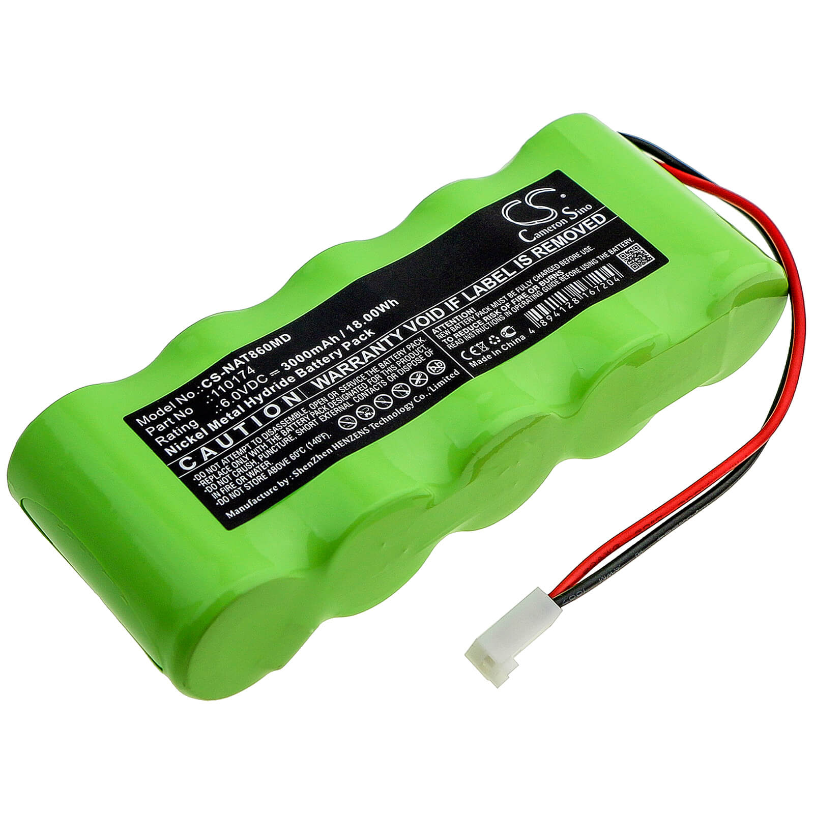 6.0V, 3000mAh, Ni-MH Battery fits Nonin, Pulsoximter 8600, Pulsoximter 8604, 18Wh