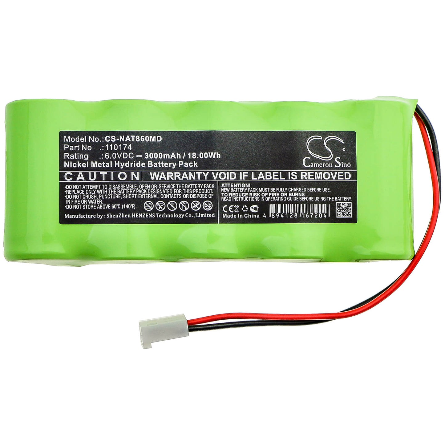 6.0V, 3000mAh, Ni-MH Battery fits Nonin, Pulsoximter 8600, Pulsoximter 8604, 18Wh