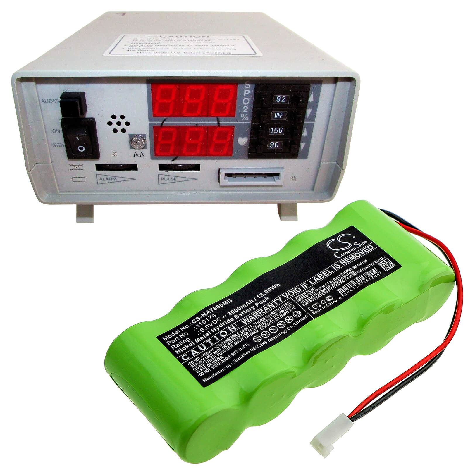 6.0V, 3000mAh, Ni-MH Battery fits Nonin, Pulsoximter 8600, Pulsoximter 8604, 18Wh