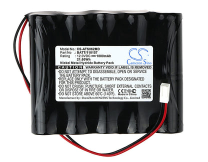 12.0V, 1800mAh, Ni-MH Battery fits Atmos, Aspirateur Mucosite Atmolit16n, Atmolit N, 21.6Wh