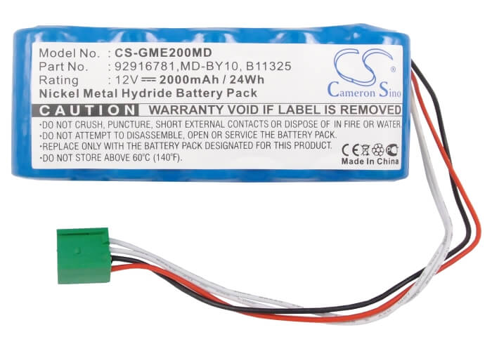 12.0V, 2000mAh, Ni-MH Battery fits Ge, Dash 2000, Esaote, 24Wh
