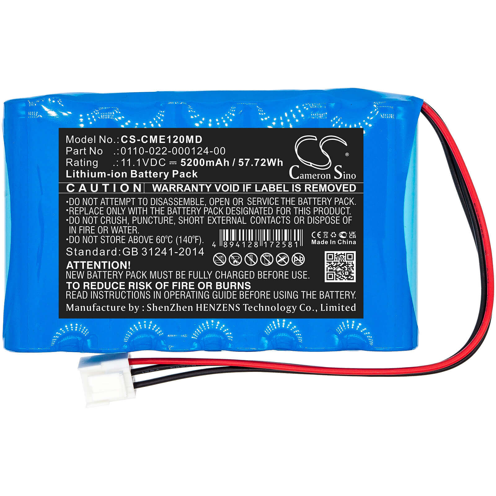 11.1V, 5200mAh, Li-ion Battery fits Comen, Cm-1200a Ecg, 57.72Wh