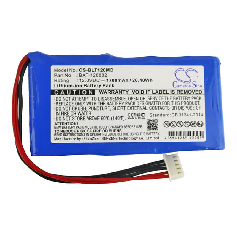 12.0V, 1700mAh, Li-ion Battery fits Biolight, Blt-1203a, Blt-1203a Vital Signs Monitor, 20.4Wh