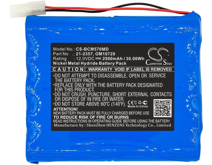 12.0V, 2500mAh, Ni-MH Battery fits Bci, Cadd Tpn 5700 Infusion Pump, Tpn 5700 Infusion Pump, 30Wh