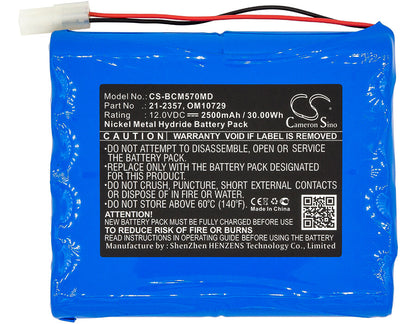 12.0V, 2500mAh, Ni-MH Battery fits Bci, Cadd Tpn 5700 Infusion Pump, Tpn 5700 Infusion Pump, 30Wh