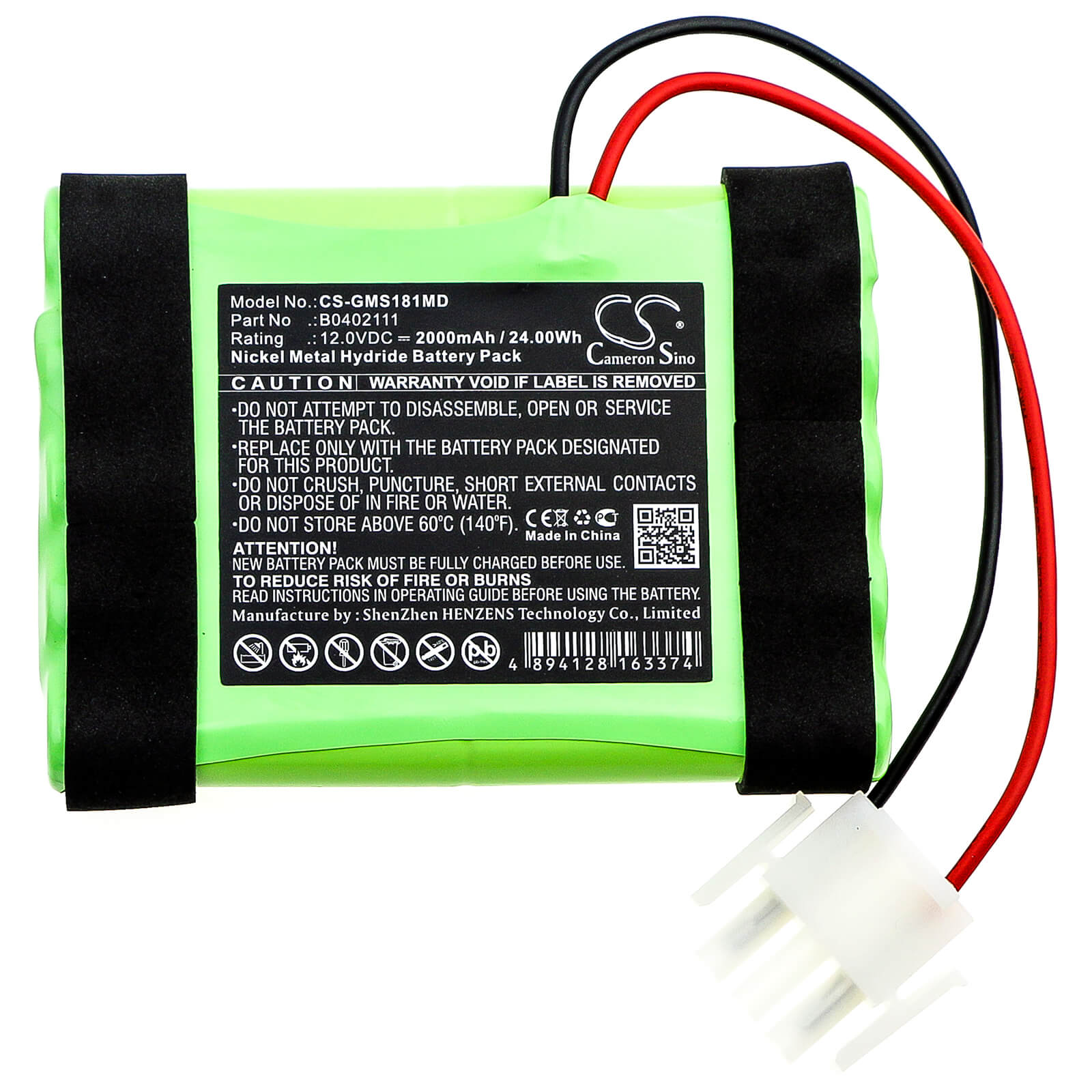 12.0V, 2000mAh, Ni-MH Battery fits Ge, Defi Scp851, Hellige Servomed Sms 181, 24Wh