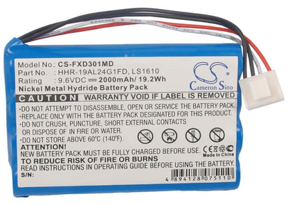 9.6V, 2000mAh, Ni-MH Battery fits Fukuda, Cardimax Fx-3010, Fx-3010, 19.2Wh