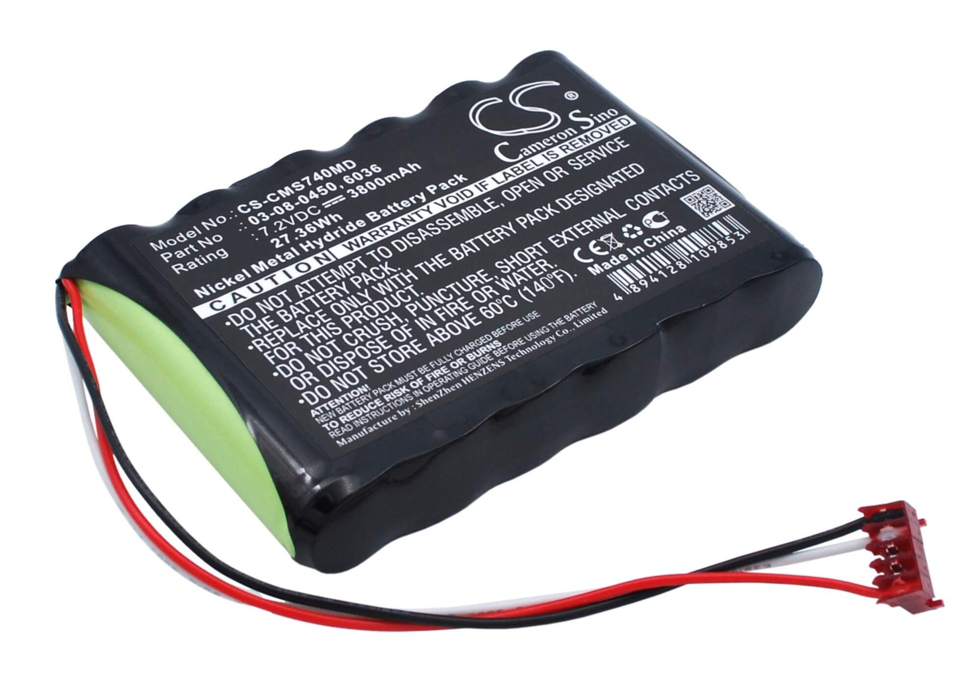 7.2V, 3800mAh, Ni-MH Battery fits Cas Medical, 740 Vital Signs Monitor, 750 Vital Signs Monitor, 27.36Wh