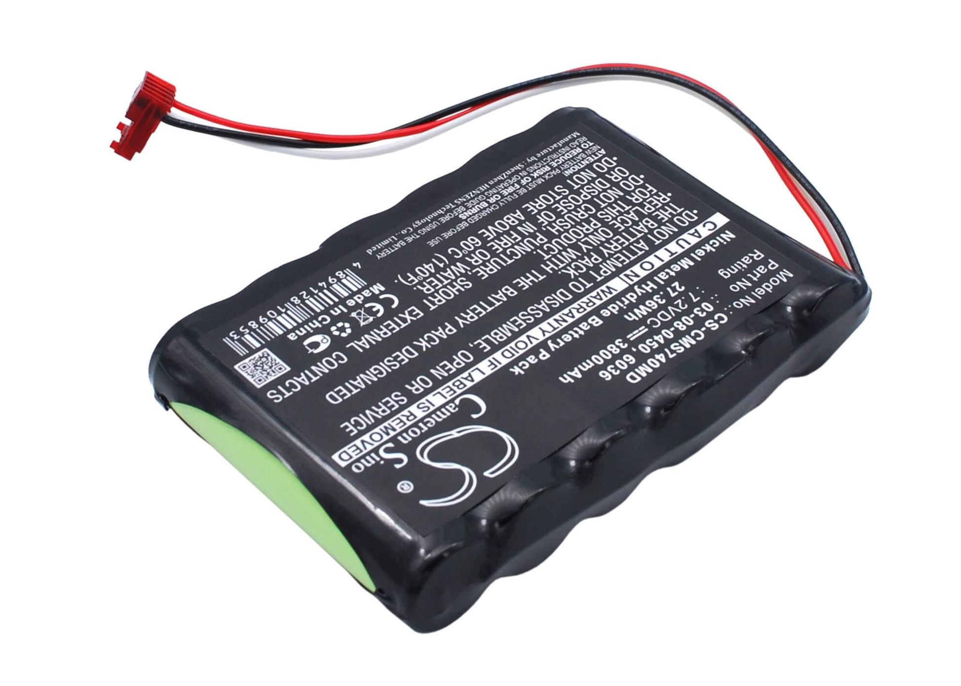 7.2V, 3800mAh, Ni-MH Battery fits Cas Medical, 740 Vital Signs Monitor, 750 Vital Signs Monitor, 27.36Wh