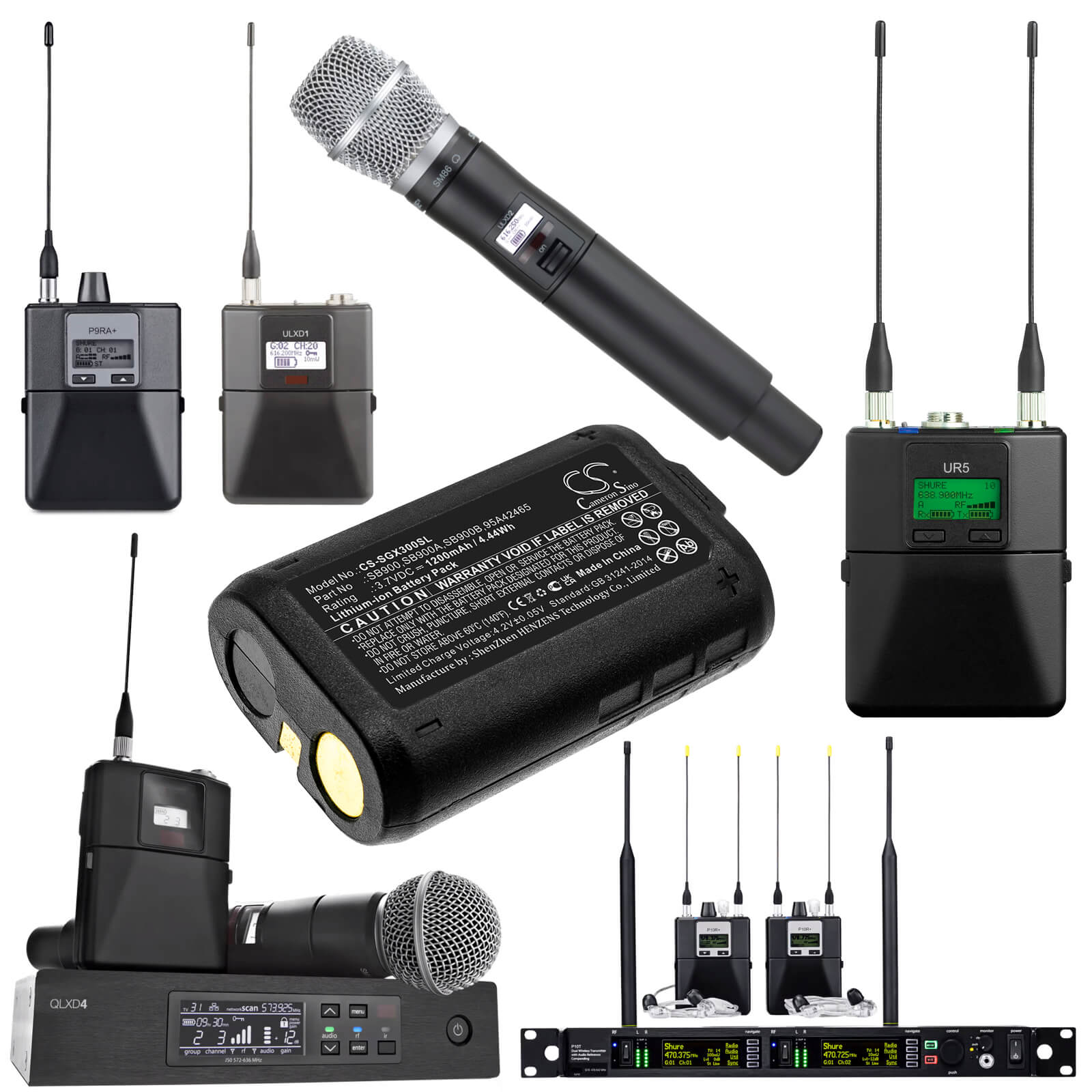 Microphone 3.7V, 1200mAh, Li-ion Battery fits Shure, P10r, P3ra, 4.44Wh