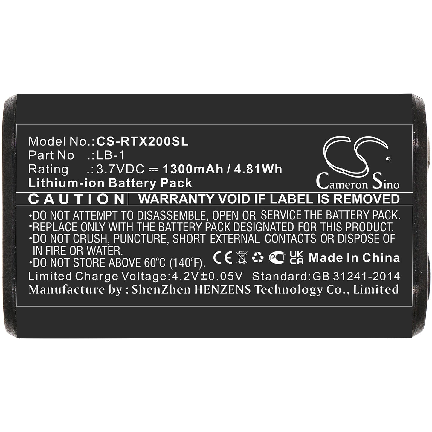 3.7V, 1300mAh, Li-ion Battery fits Rode, Performer Tx-m2, Videomic Pro+, 4.81Wh