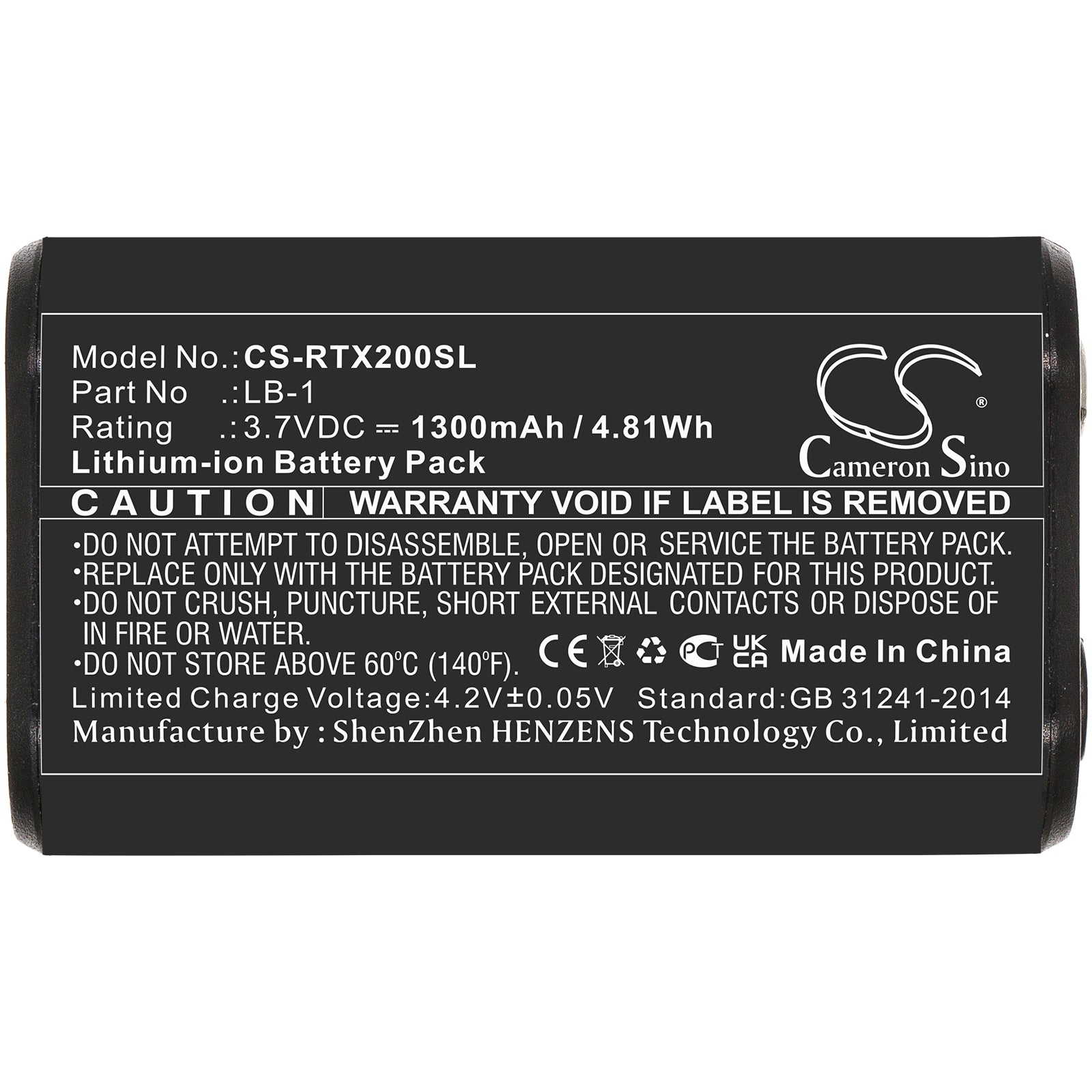 3.7V, 1300mAh, Li-ion Battery fits Rode, Performer Tx-m2, Videomic Pro+, 4.81Wh
