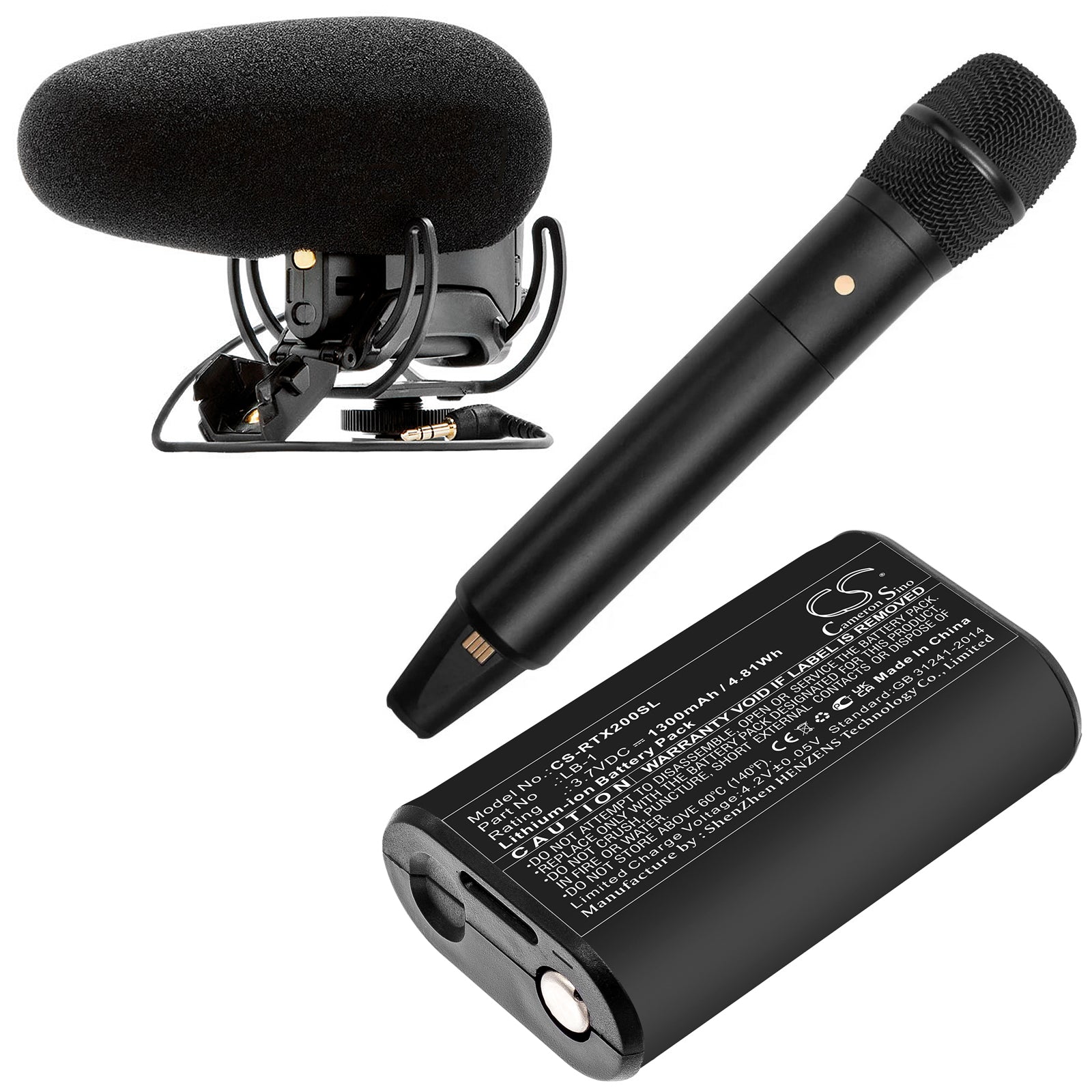 3.7V, 1300mAh, Li-ion Battery fits Rode, Performer Tx-m2, Videomic Pro+, 4.81Wh